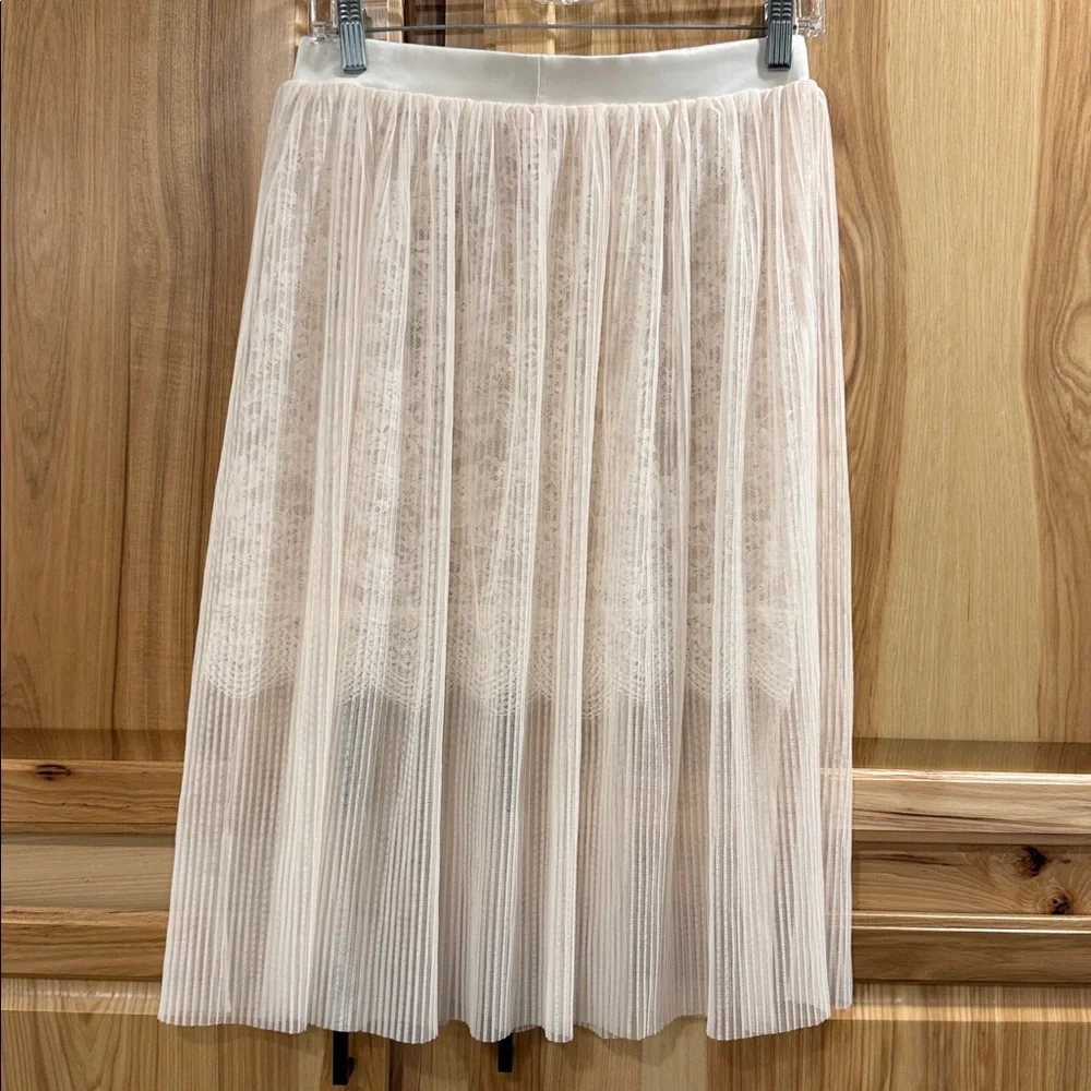 NWT Victoria's Secret Feminine Cream Pink Sheer Lace Underlay Midi Skirt Sz S